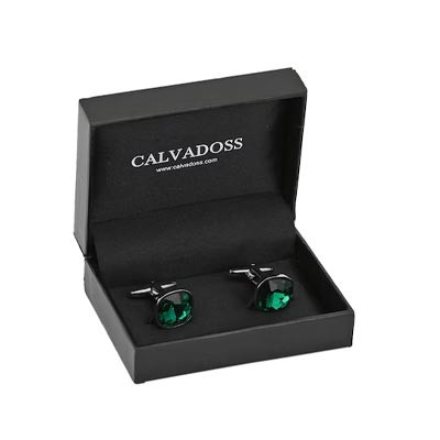 Green & Silver-Plated Square Cufflinks