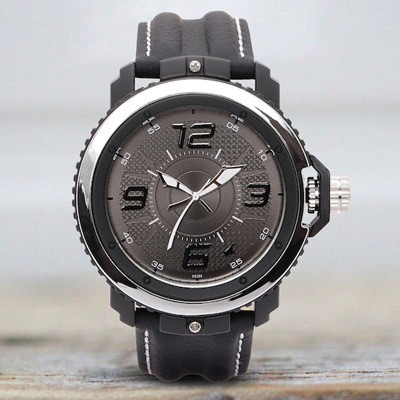 Men Grey Leather Analogue Watch