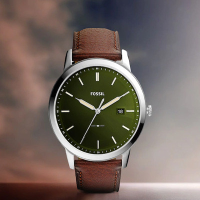 Men Green Dial & Brown Leather Straps Analogue