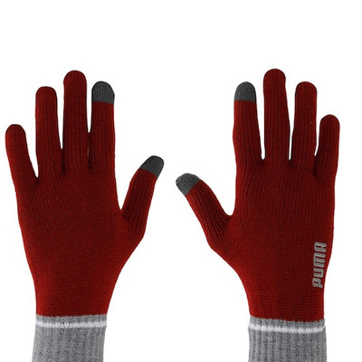 Red Acrylic Solid Knitted Smart Screen-Compatible Sports Gloves