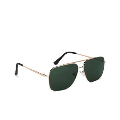 Green Lens & Gold-Toned Full Rim Aviator Sunglasses