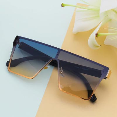 Unisex Blue Lens & Gold-Toned Shield Sunglasses with UV Protected Lens