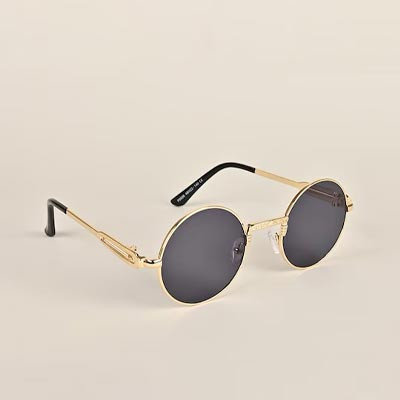 Unisex Black Lens & Gold-toned Round Sunglasses With UV Protected Lens