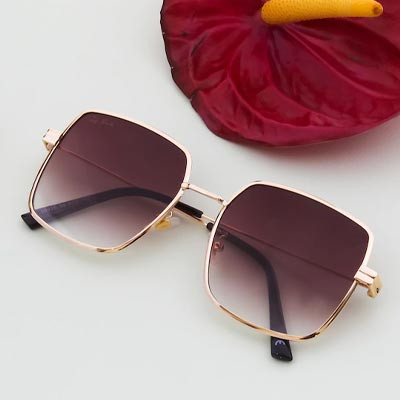 Unisex Brown Lens & Gold-Toned Square Sunglasses TSQUARE_C3