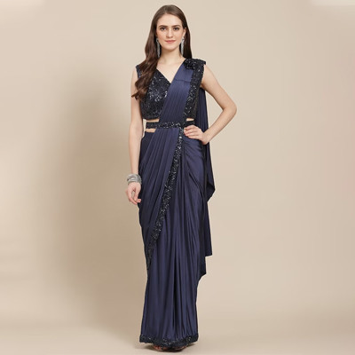 Navy Blue Sequinned Ready to Wear Saree