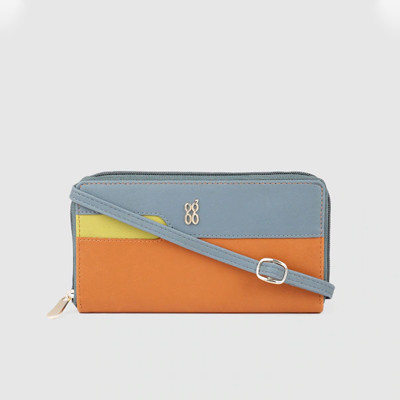 Women Grey & Orange Colourblocked Zip Around Wallet