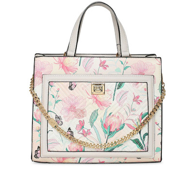Pink Floral Printed Oversized Structured Handheld Bag with Quilted