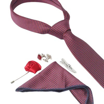 Men Red & Navy Blue Checked Suit Accessory Gift Set