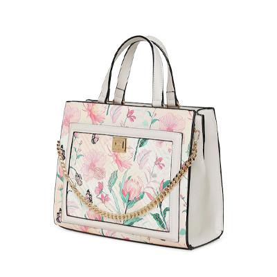 Pink Floral Printed Oversized Structured Handheld Bag with Quilted