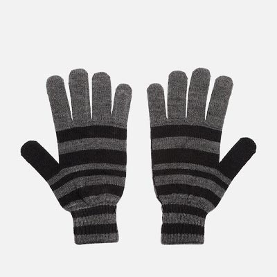 Men Grey & Black Striped Winter Hand Gloves
