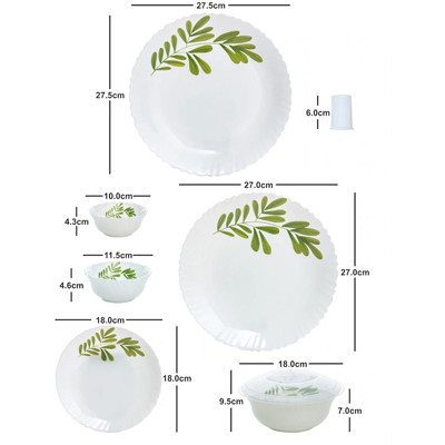 White & Green 31 Pieces Floral Printed Opalware Glossy Dinner Set