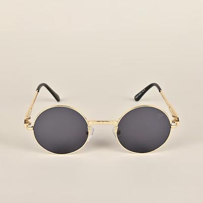 Unisex Black Lens & Gold-toned Round Sunglasses With UV Protected Lens