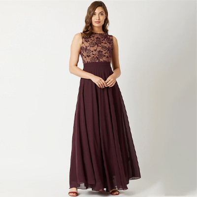 Burgundy Lace Insert Maxi Dress