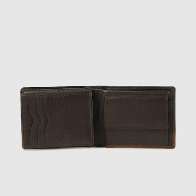 Men Brown Solid Leather Two Fold Wallet