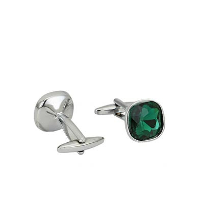 Green & Silver-Plated Square Cufflinks