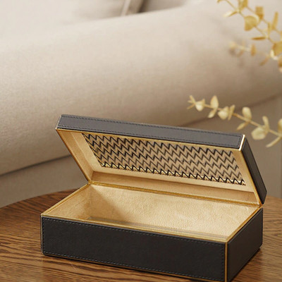 Black & Gold-Toned Faux Leather Metal Lid Box