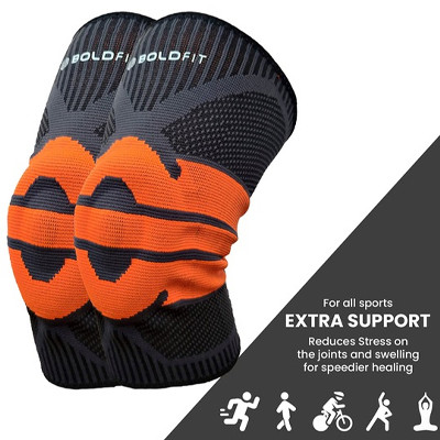 Black & Orange Solid Knee Support Cap