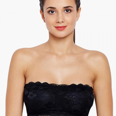 Black Solid Non-Wired Lightly Padded Bandeau Bra