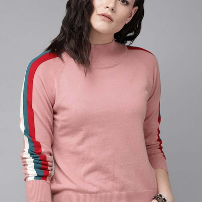 The Lifestyle Co Pink Knitted Top With striped Detail