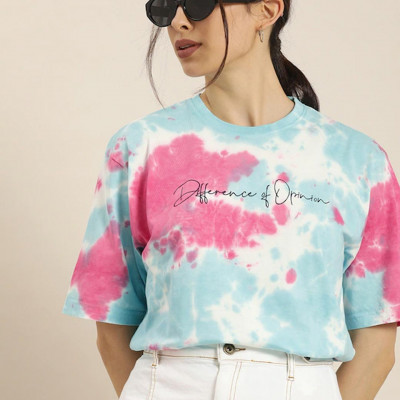 Women Multicoloured Tie and Dye Dyed Loose T-shirt