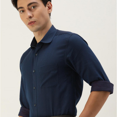 Men Navy Blue Slim Fit Formal Shirt