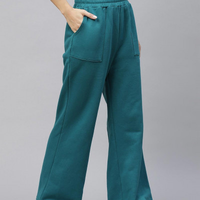 Women Teal Blue Solid Track Pants