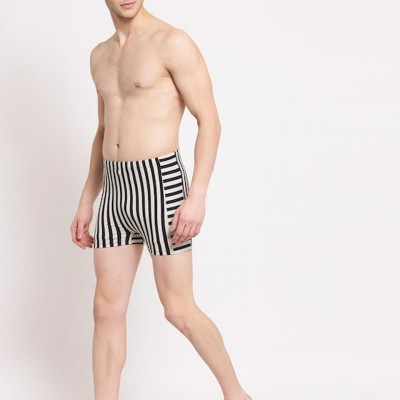 Men White & Black Striped Comfort-Fit Swim Bottoms