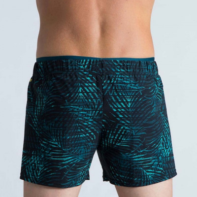 Men Black & Turquoise Blue Palm Printed Water Repellent Swim shorts