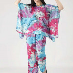 Women Blue & Pink Printed Kaftan Night suit