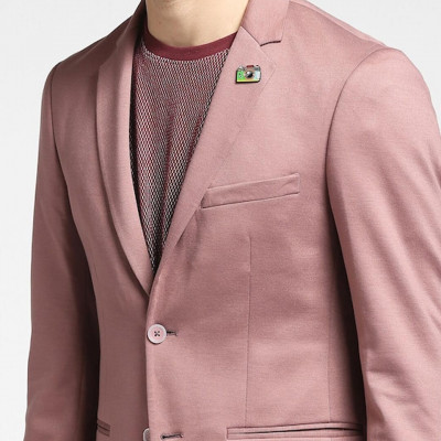 Men Pink Solid Single-Breasted Casual Blazer