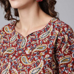 Women Maroon And Blue Paisley Printed Cotton Kurta