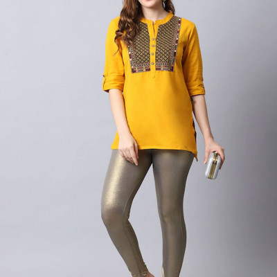 Women Copper Shimmer Solid Kurti Pant