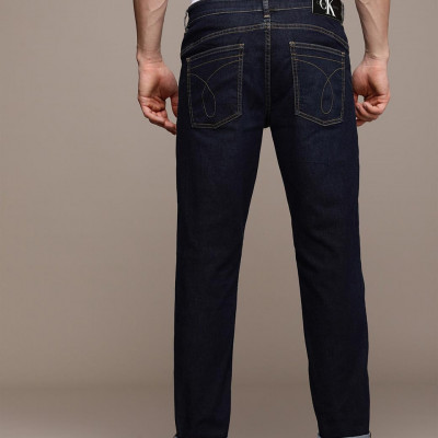 Men Navy Blue Body Tapered Fit Mid-Rise Light Fade Stretchable Jeans