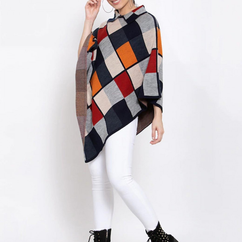 Women Beige & Grey Checked Lapel Shrug