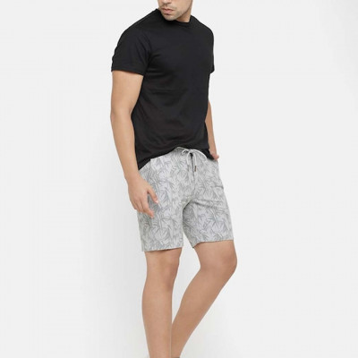 Men Grey Printed Slim Fit Regular Shorts