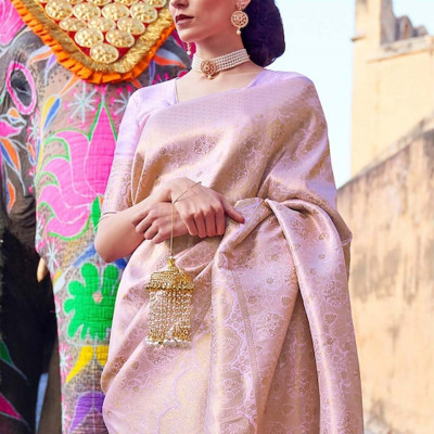 Lavender & Gold-Toned Woven Design Zari Silk Blend Banarasi Saree
