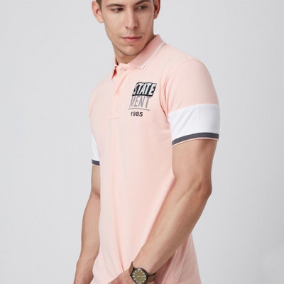 Men Pink Polo Collar Slim Fit T-shirt