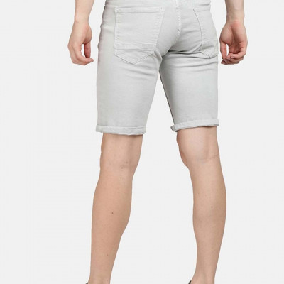 Men Grey Slim Fit Mid-Rise Denim Shorts