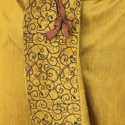 Men Yellow & Black Printed Dupion Silk Dhoti Pants