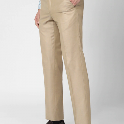 Men Khaki Mid-Rise Formal Trousers
