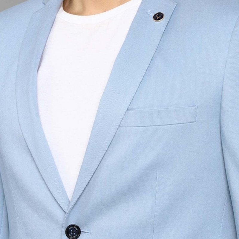 Men Blue Solid Slim-fit Single Breasted Formal Blazer