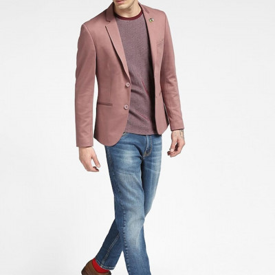 Men Pink Solid Single-Breasted Casual Blazer