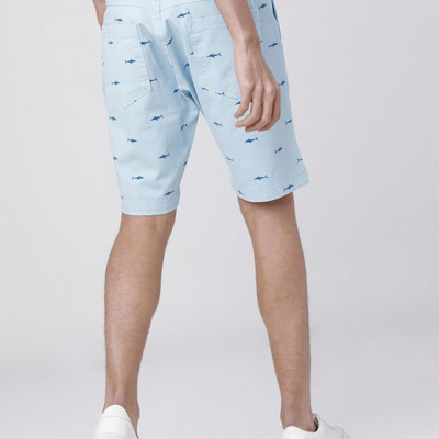 Men Blue Printed Slim Fit Regular Shorts