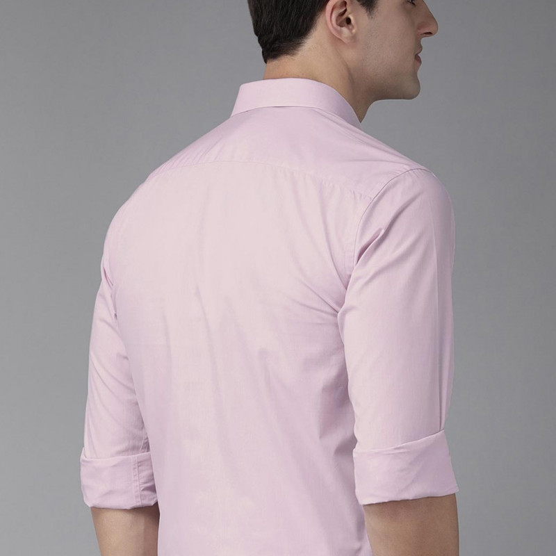 Men Lavender Solid Slim Fit Pure Cotton Formal Shirt