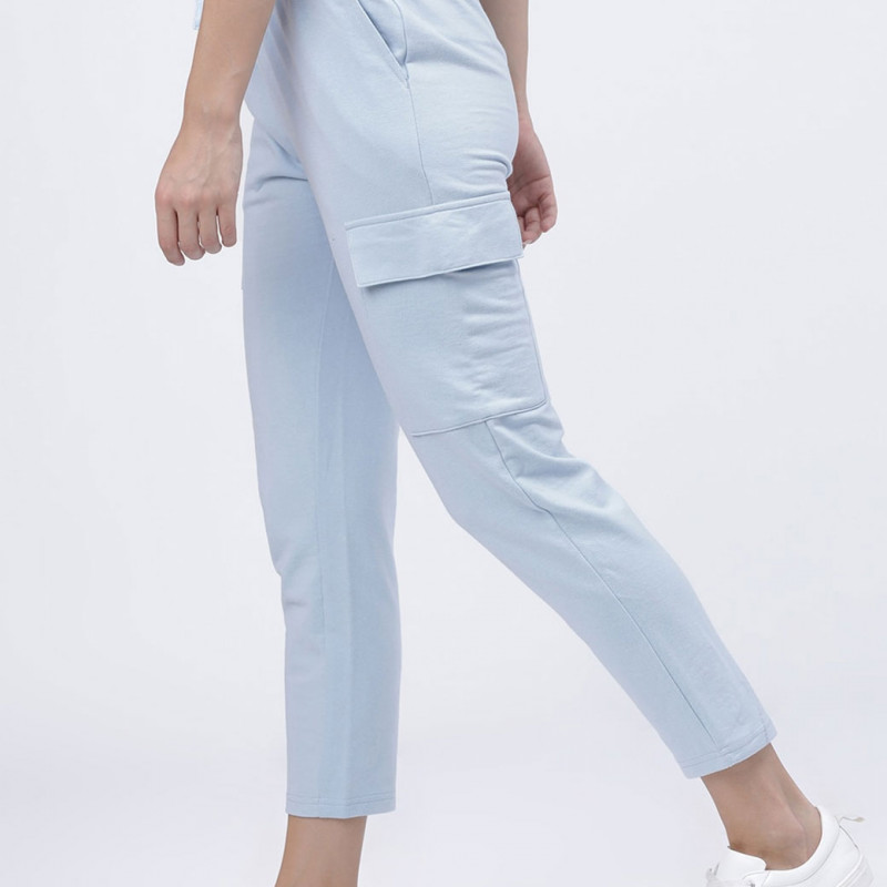 "Women Blue Solid Slim-Fit Casual Track Pants "