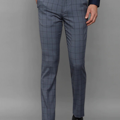 Men Grey Checked Slim Fit Trousers